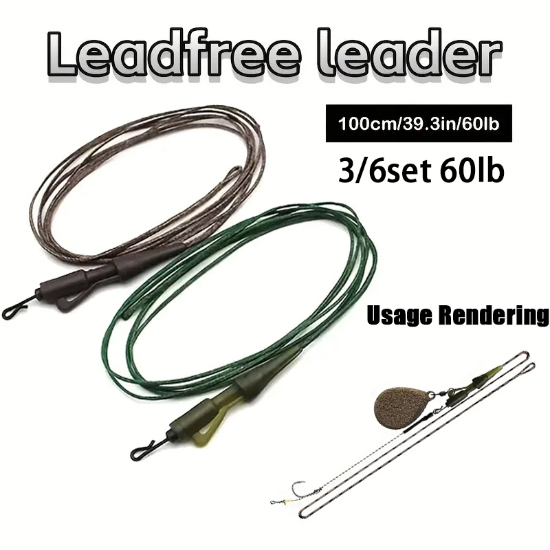 Leader Line - 3/6個入り CarpCarp 釣り糸 レディータイド 100cm/27.22KG ヘリコプターチョッドリグ