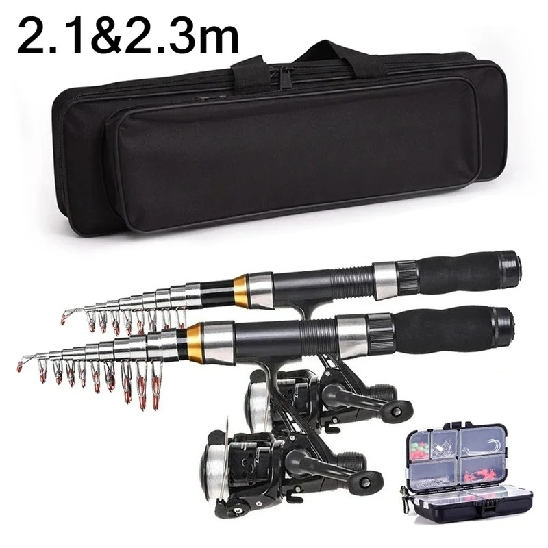 Fishing Line Spooler - BRAVMAK 2.1/2.3m伸縮式釣り竿リールコンボフルキットカーボンファイバーロッドポールスピニングリール釣りバッグケースペスカギアセット