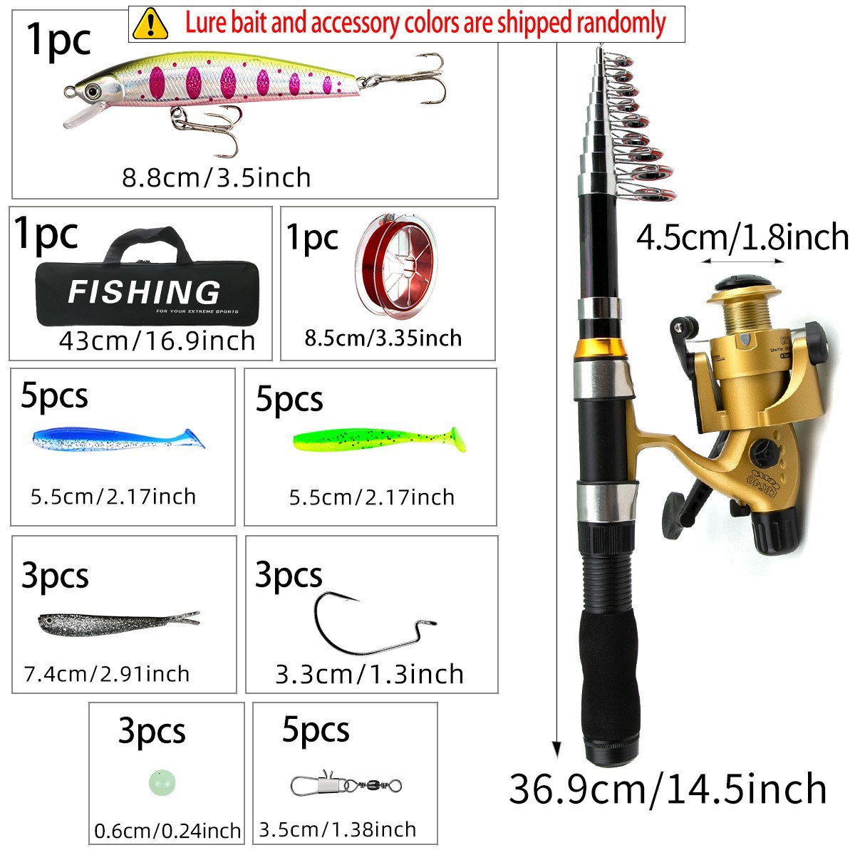 携帯用1.8m 2.1m伸縮式釣り竿リールコンボフルセット（ - Freshwater Line のレビューと価格